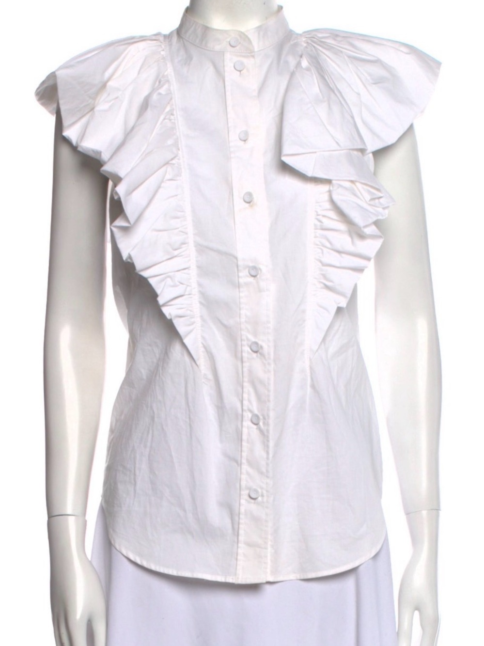 Philosophy di Lorenzo Serafini White Ruffle Cap-Sleeve Button Front Blouse XS